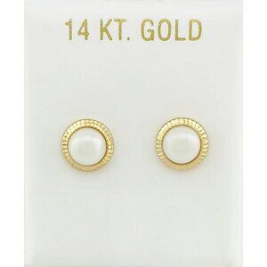 Genuine Fresh Water White Pearl Stud Earrings 14k Yellow Gold